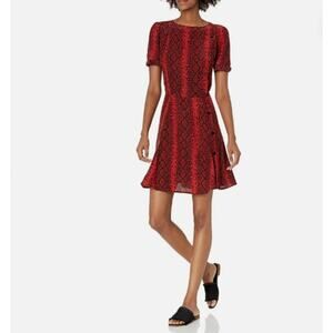 The Kooples Hot Snakeskin Print Mini Dress Size 1 Red Button Accents Holidays